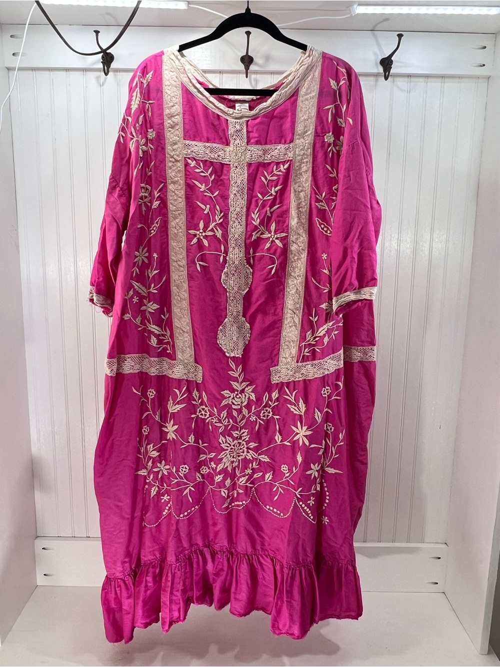 Magnolia Pearl Silk Cotton Embroidered Dress Pink Fuschia One Size OSFM